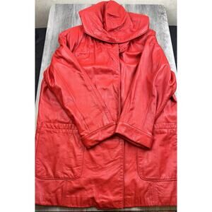 Maxima Red Genuine Leather Jacket With Hood Vintage Made In Korea